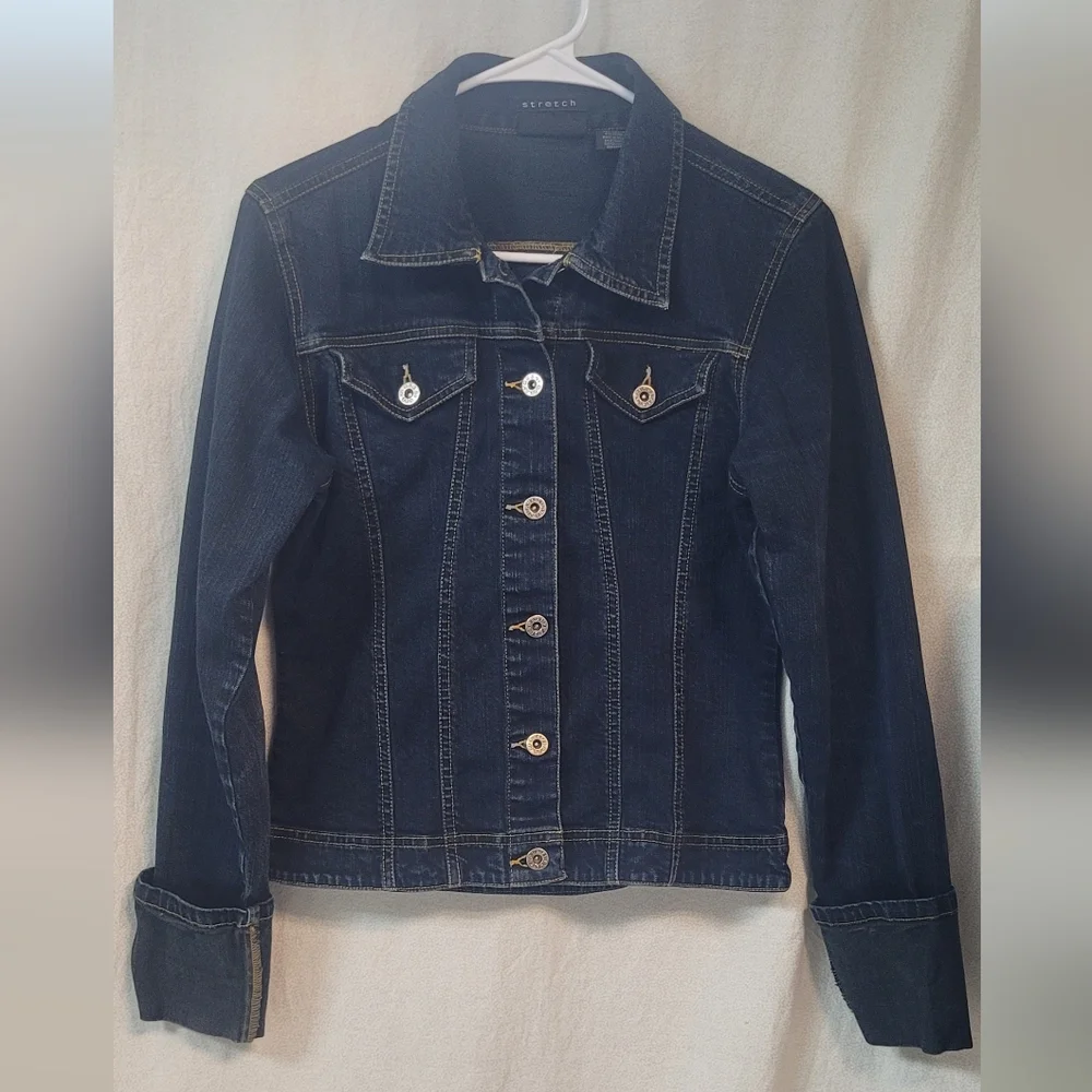 Denim Jean Jacket, Size Med, Black Stretch Streetwear Casual Western Festival